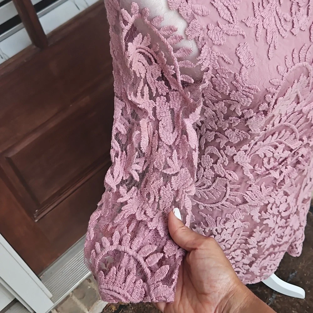 Adrianna Papell Pink Ruched Embroidered Lined Dress - Picture 4 of 7